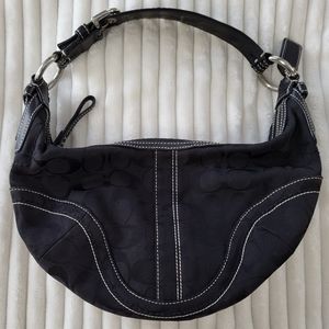 Coach black crescent shaped logo shoulder bag